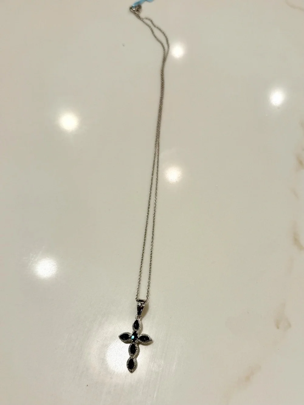 Sterling Silver Cross Pendant Necklace in London Blue Topez 9 inches long